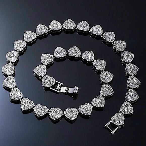 Silver Crystal Heart Paved Necklace - Picture 6 of 8